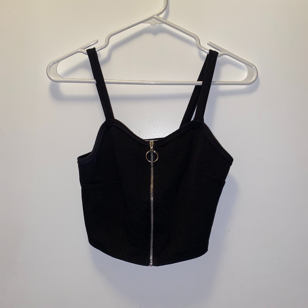 Black zip up crop top